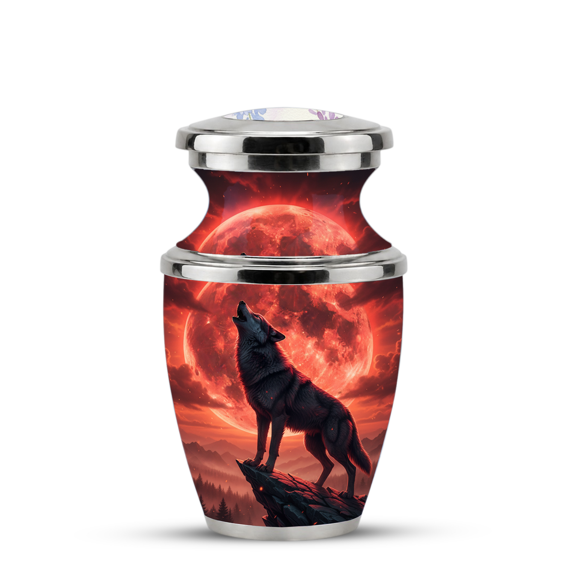 Howling Wolf Cremation Urn for Men, Red Moon Custom Memorial Urn for Father