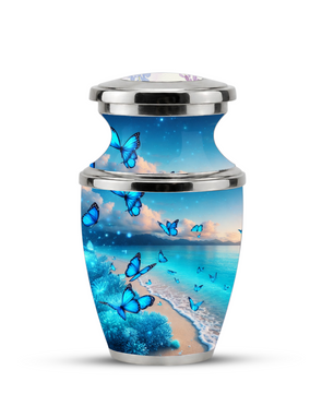 Blue Butterfly Beach Urn for Mom, Ocean Cremation Urn for Women, Butterfly Memorial Keepsake