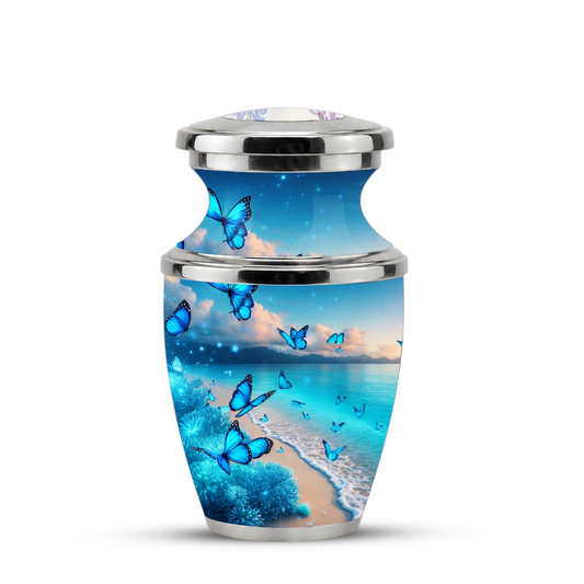 Blue Butterfly Beach Urn for Mom, Ocean Cremation Urn for Women, Butterfly Memorial Keepsake
