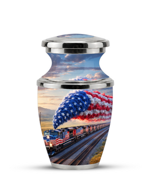 Train Cremation Urn for Dad, Patriotic Railroad Memorial Urn, American Train Keepsake for Father