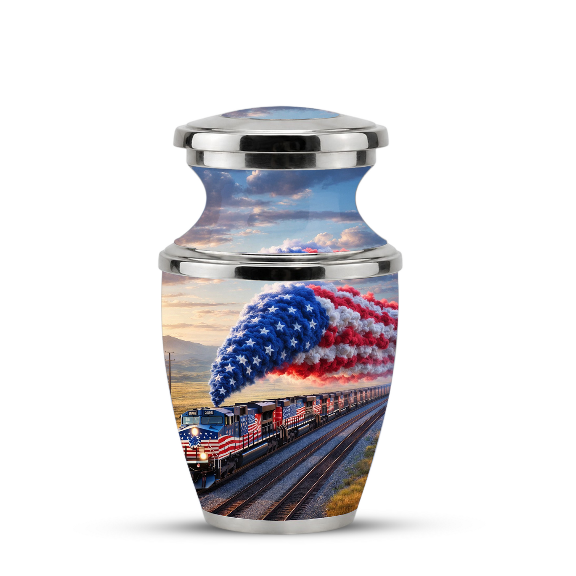 Train Cremation Urn for Dad, Patriotic Railroad Memorial Urn, American Train Keepsake for Father