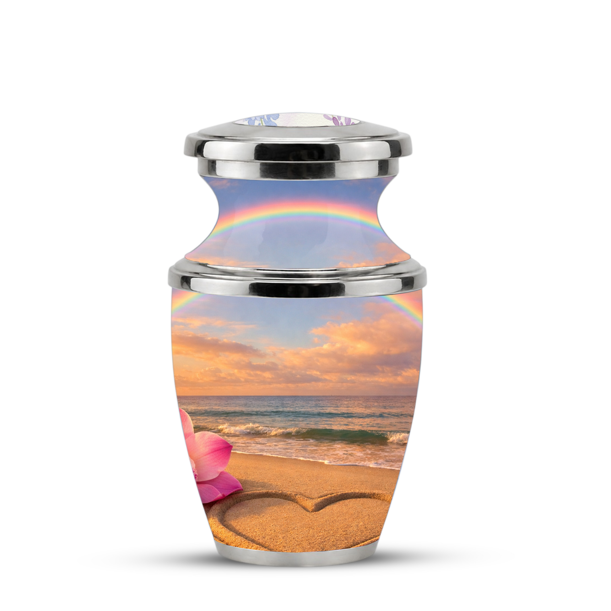 Rose Beach Heart Cremation Urn for Human Ashes, Personalized Rainbow Urns