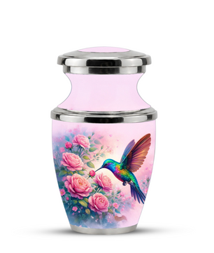 Floral Hummingbird Cremation Urn for Mom, Pink Rose Memorial Keepsake Urn