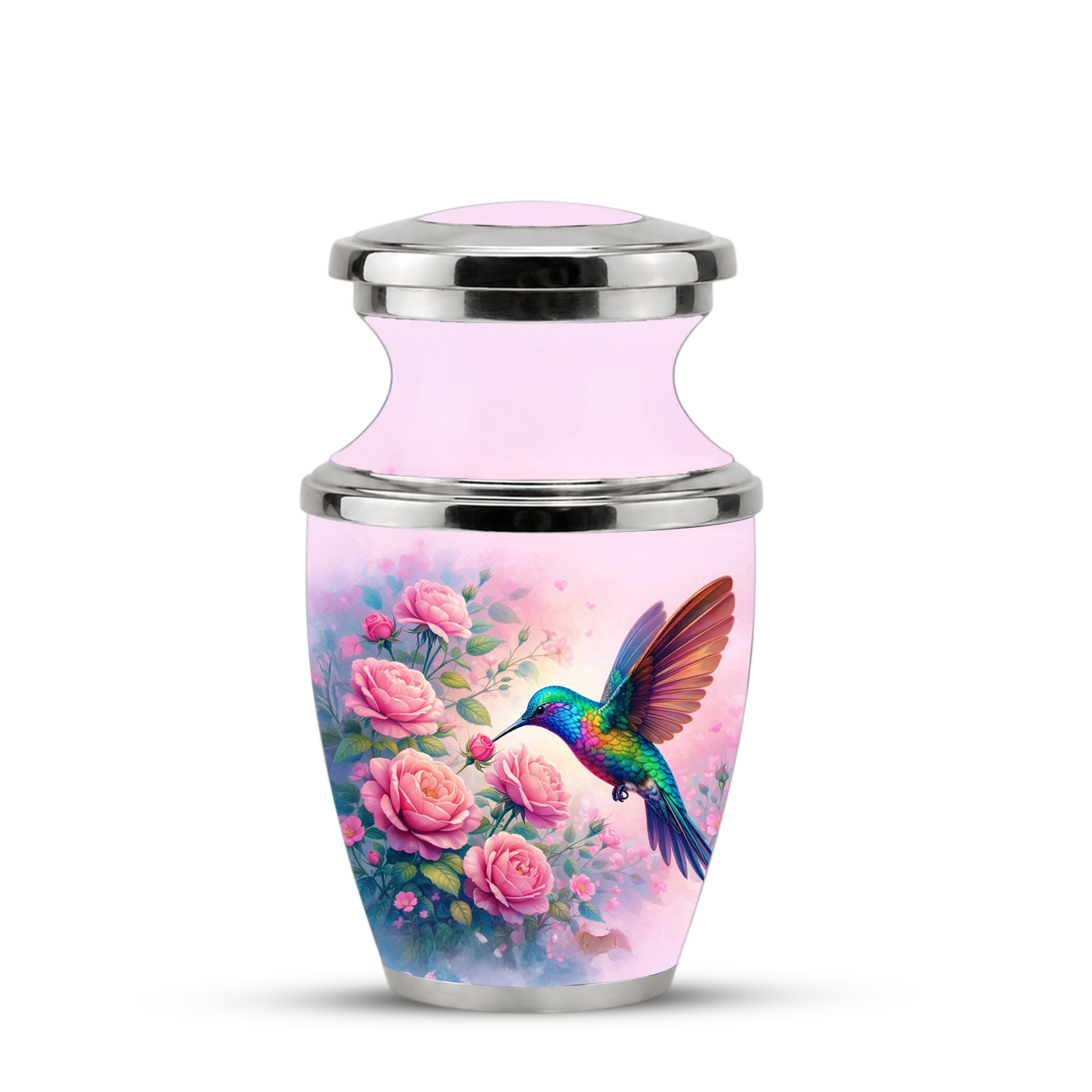 Floral Hummingbird Cremation Urn for Mom, Pink Rose Memorial Keepsake Urn