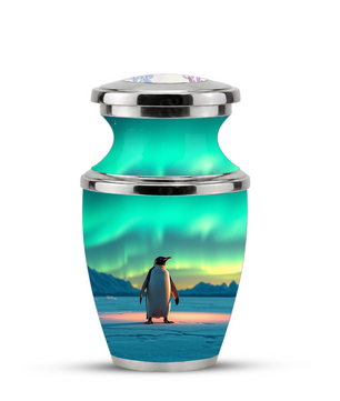 Northern Lights Penguin Cremation Urn for Human Ashes, Personalized Memorial Urn