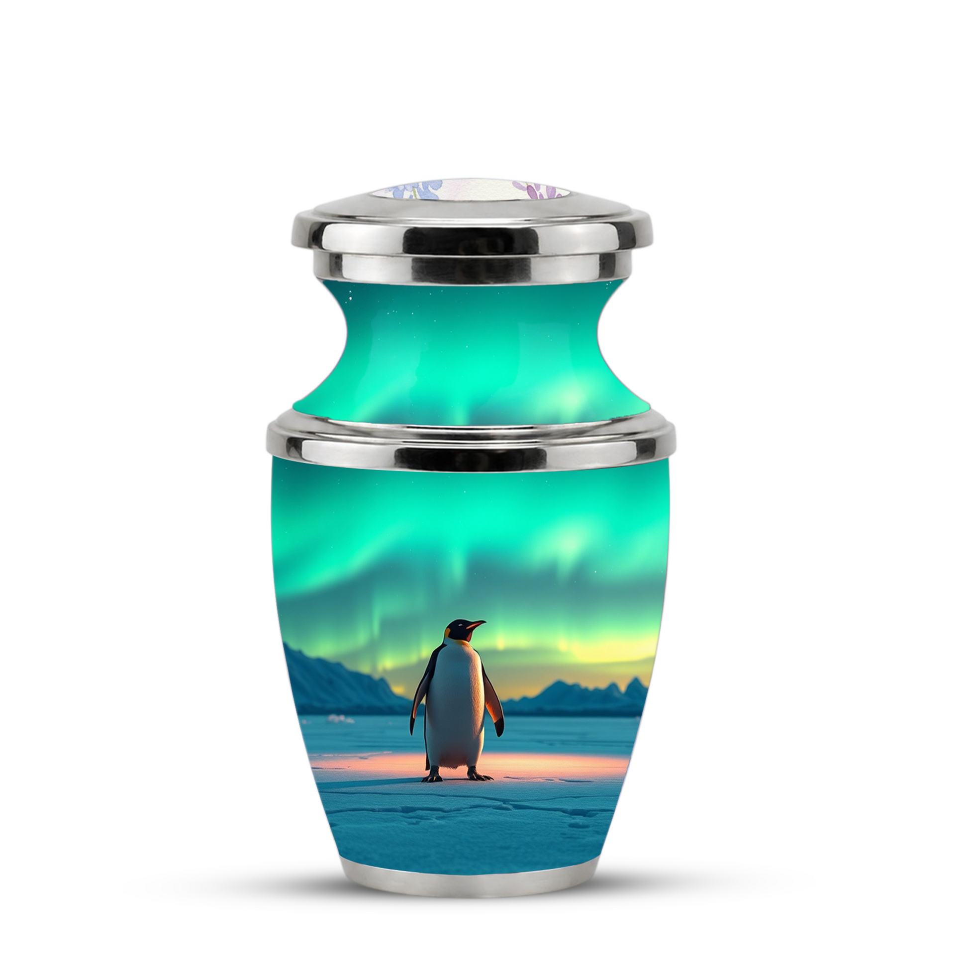 Northern Lights Penguin Cremation Urn for Human Ashes, Personalized Memorial Urn