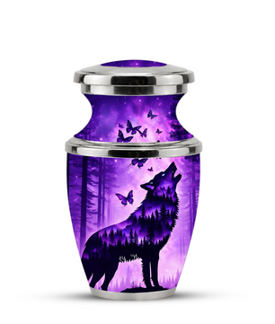 Purple Wolf Cremation Urn for Dad, Wolf Memorial Urn for Men, Wildlife Keepsake Ashes Urn for Father