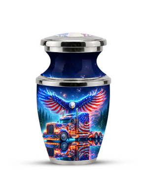 American Truck Cremation Urn for Dad, Truck Driver Patriotic Semi Truck Memorial Keepsake Urn
