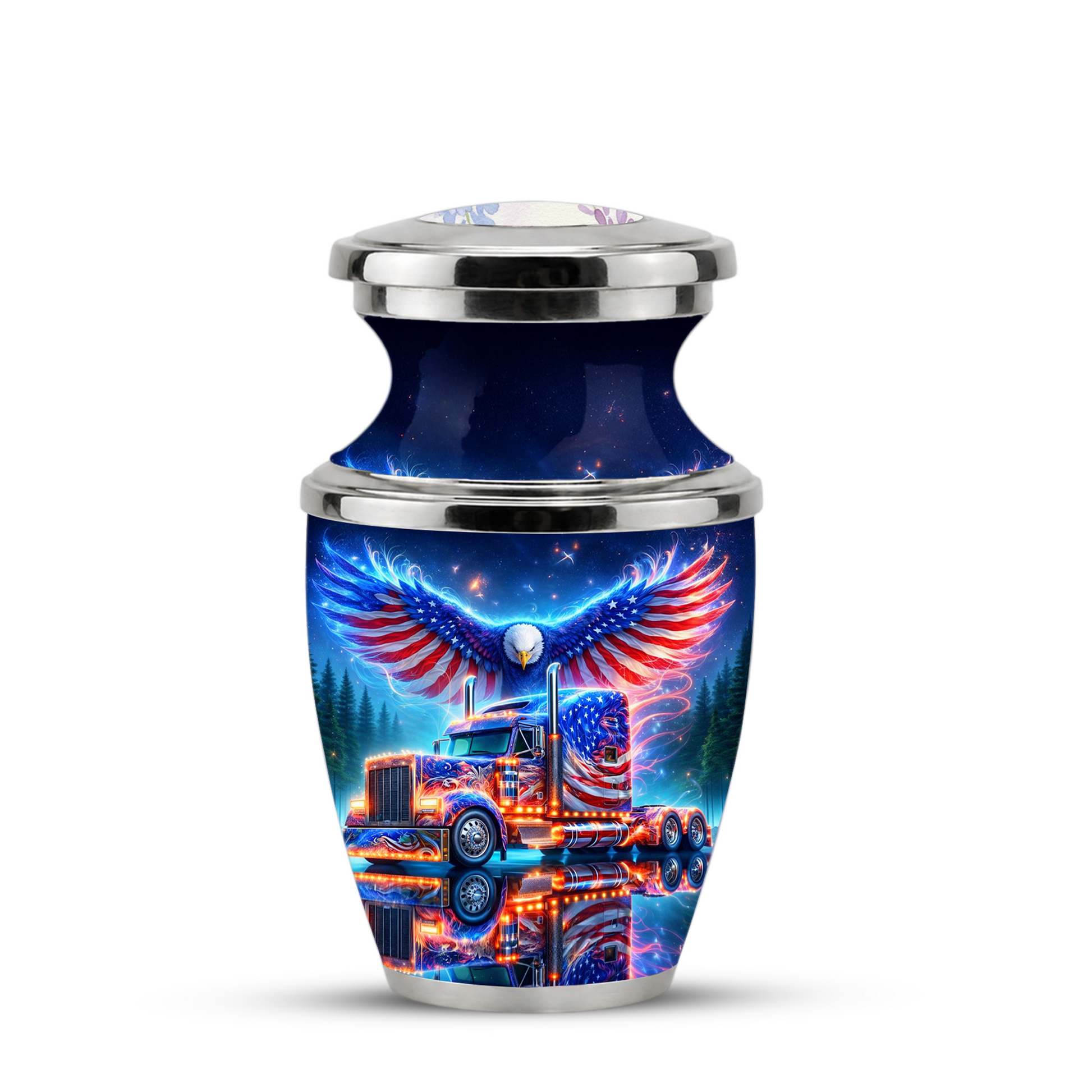 American Truck Cremation Urn for Dad, Truck Driver Patriotic Semi Truck Memorial Keepsake Urn