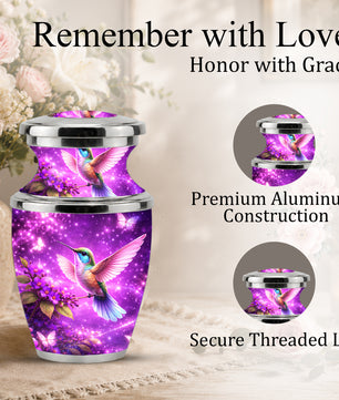 Purple Hummingbird Cremation Urn for Mom, Urn for Human Ashes, Memorial Urn for Mother
