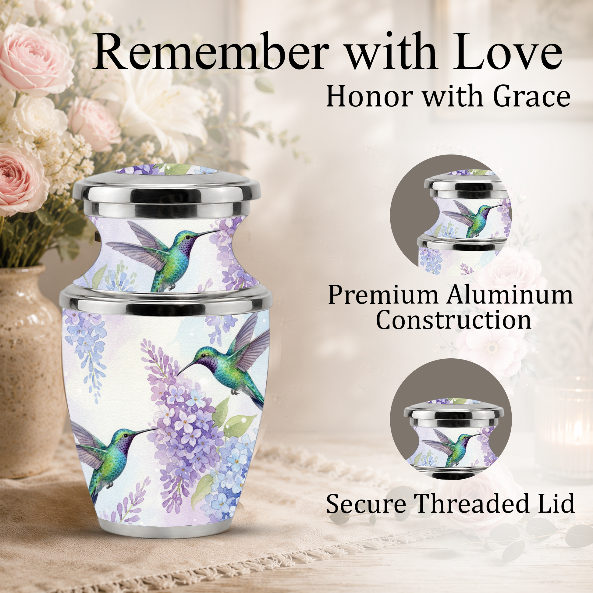 Green Hummingbird Cremation Urn - Couple Humming Bird Urn For Companion
