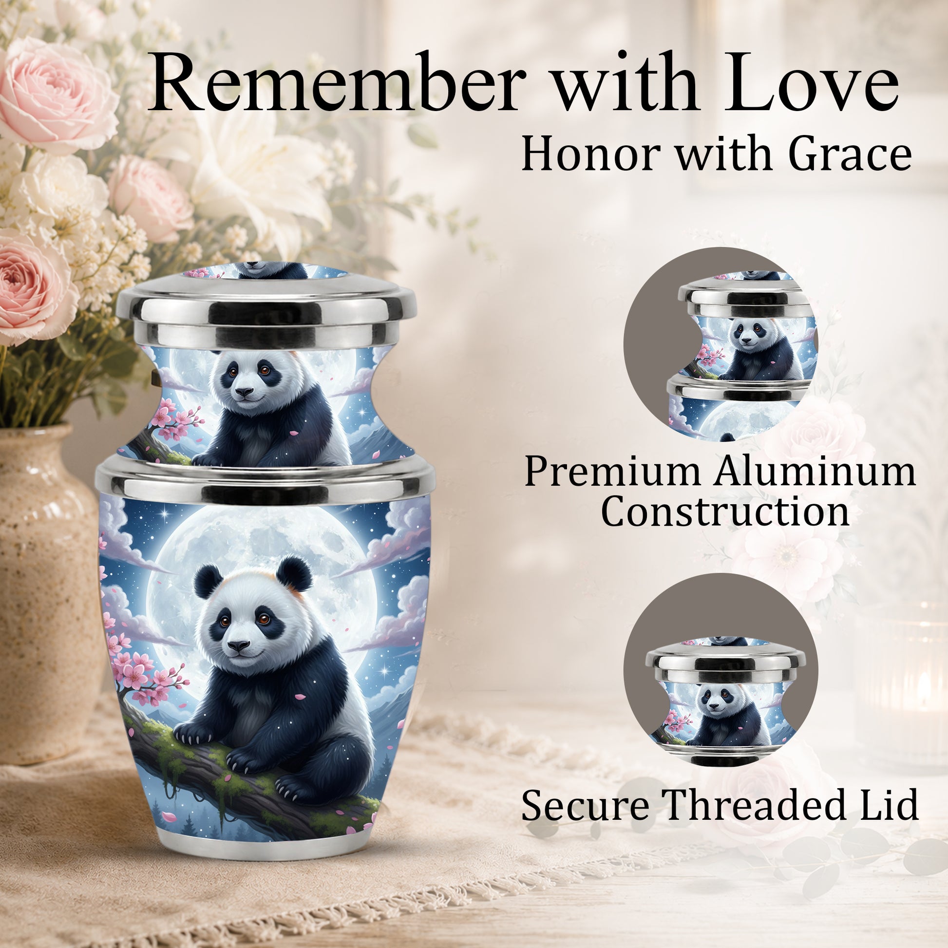 Panda Cremation Urn for Mom, Personalized Moon Memorial Urn for Baby Ashes