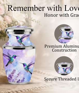 Purple Hummingbird Cremation Urn for Mom, Urn for Human Ashes, Custom Urn for Mother