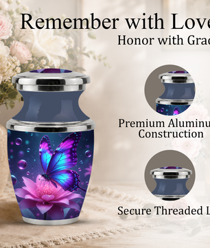 Blue Butterfly Cremation Urn for Mom, Flower Butterfly Personalized Urn for Human Ashes