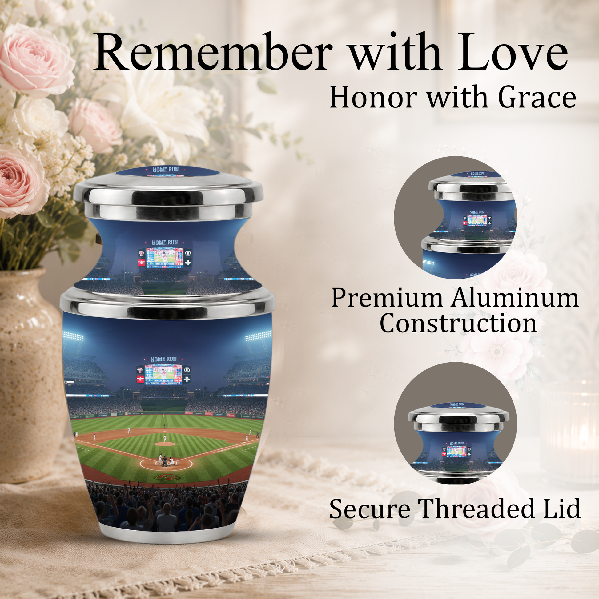 Baseball Stadium Cremation Urn for Dad, Personalized Urn for Human Ashes Male