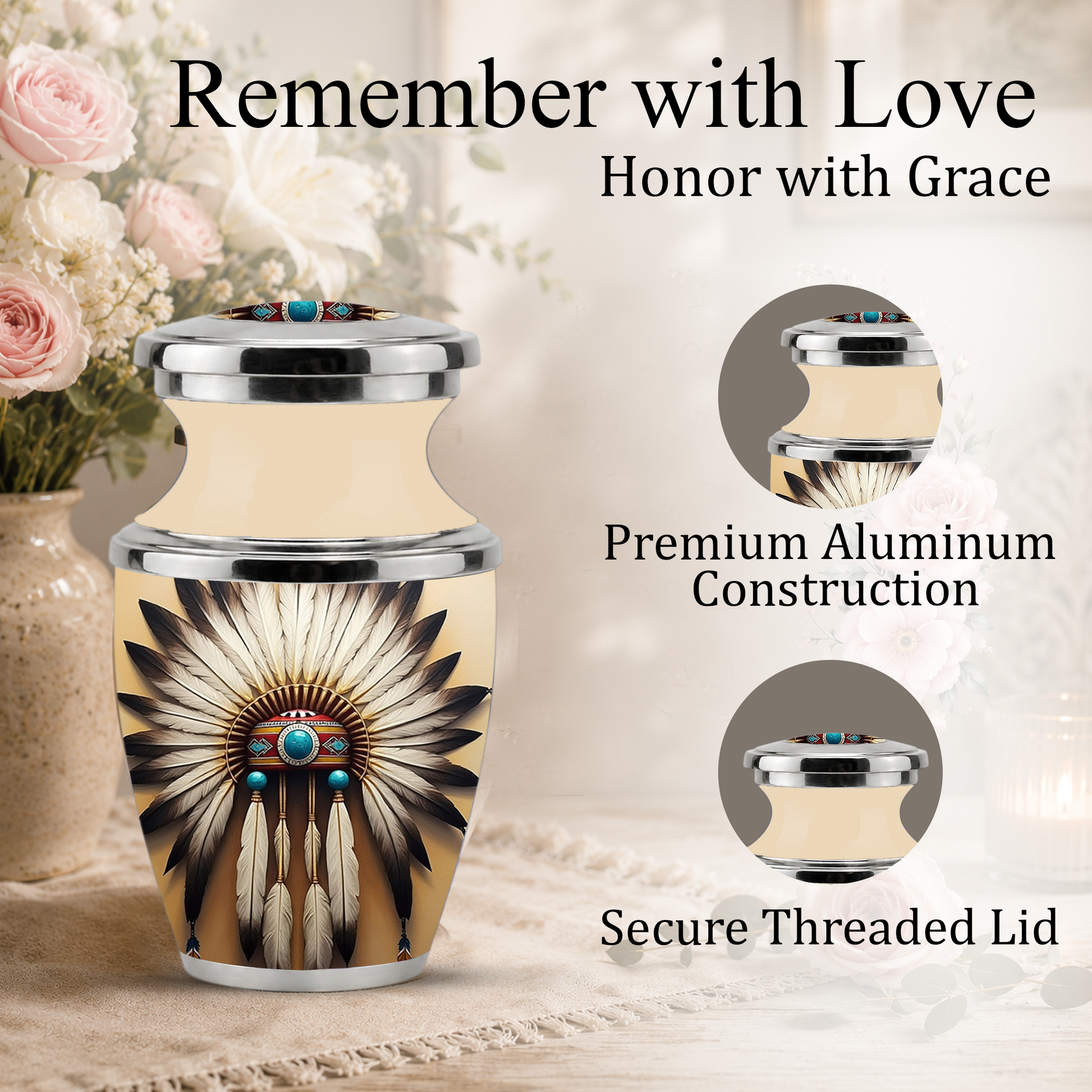 Native American Western Cremation Urn for Dad & Mom, Personalized Memorial Urn