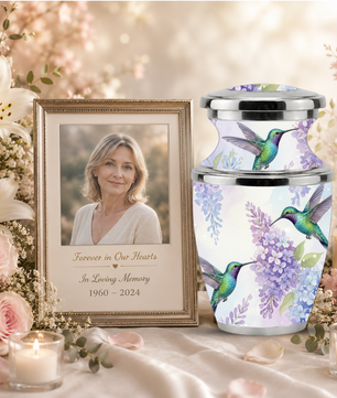 Green Hummingbird Cremation Urn - Couple Humming Bird Urn For Companion