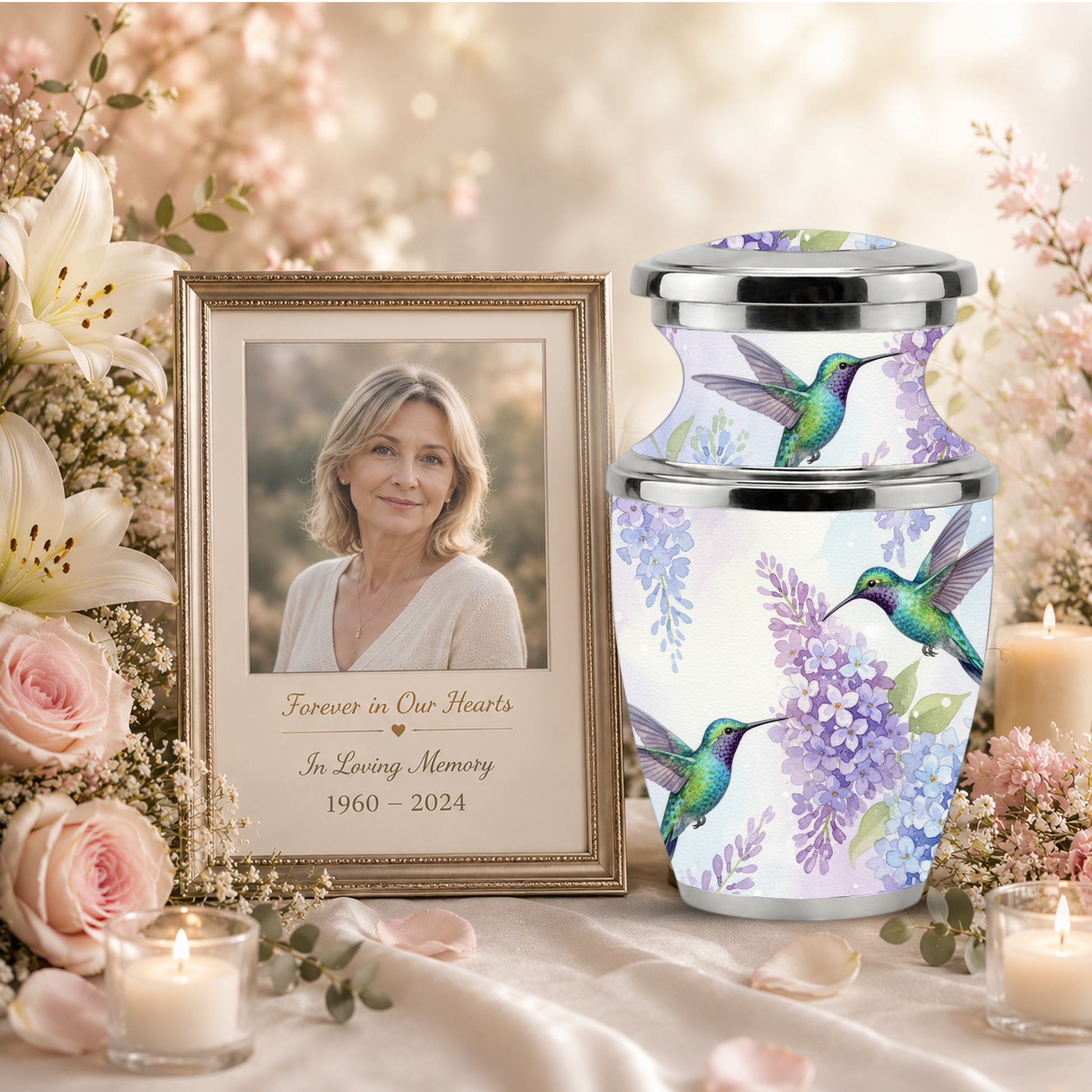 Green Hummingbird Cremation Urn - Couple Humming Bird Urn For Companion