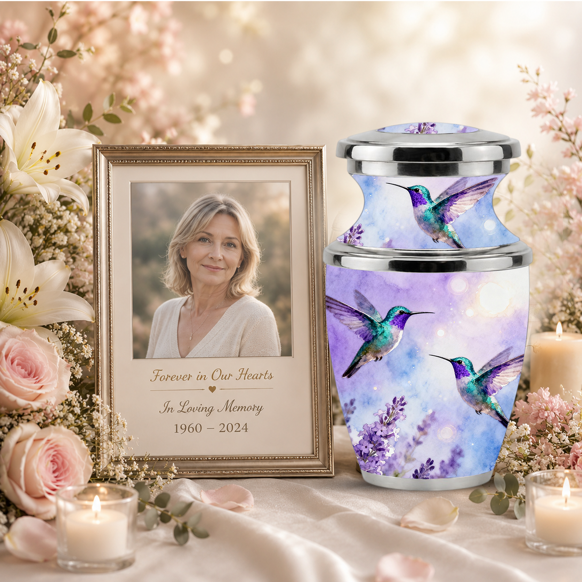 Purple Hummingbird Cremation Urn for Mom, Urn for Human Ashes, Custom Urn for Mother