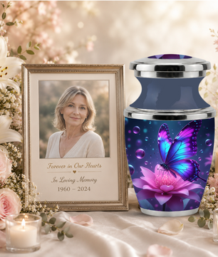 Blue Butterfly Cremation Urn for Mom, Flower Butterfly Personalized Urn for Human Ashes