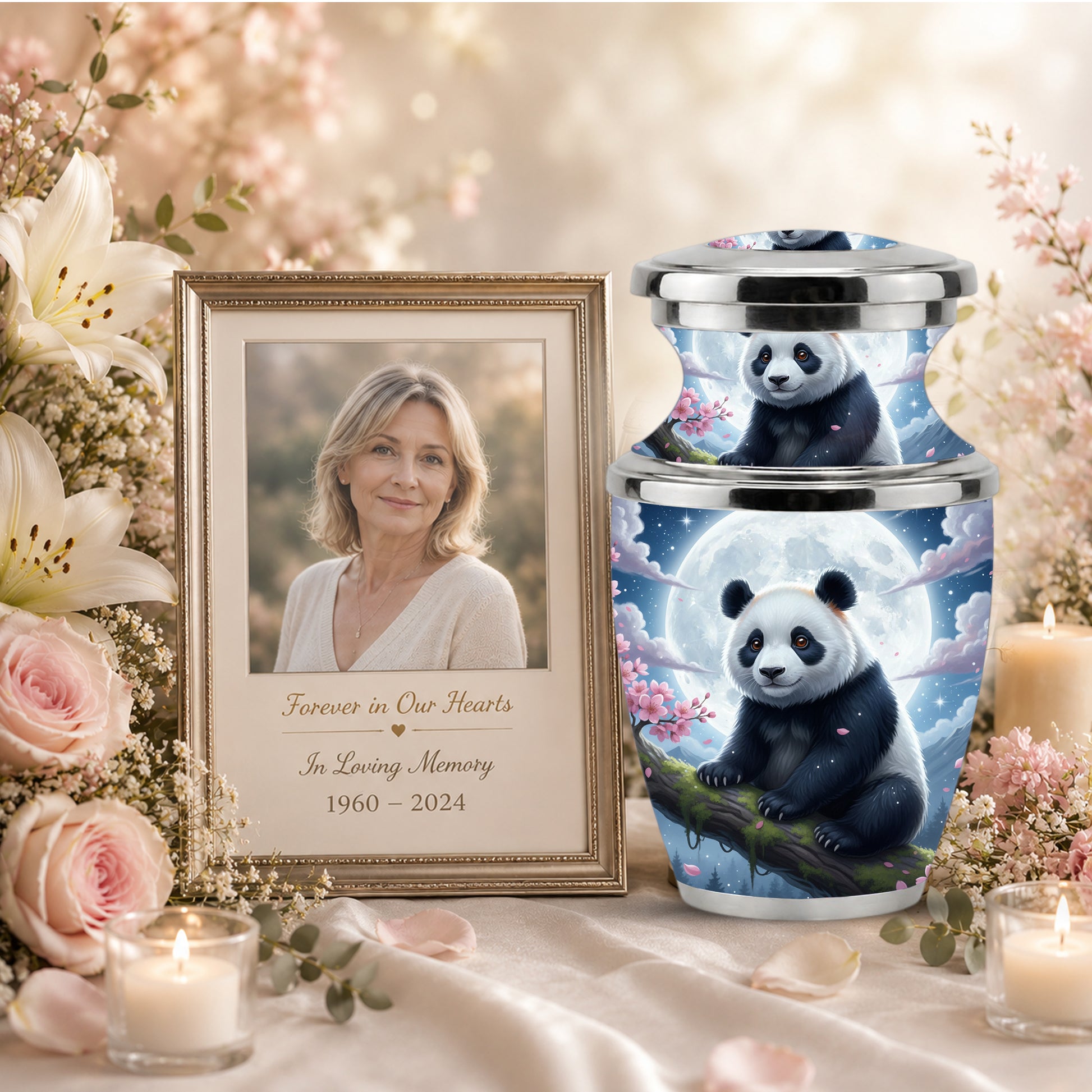 Panda Cremation Urn for Mom, Personalized Moon Memorial Urn for Baby Ashes