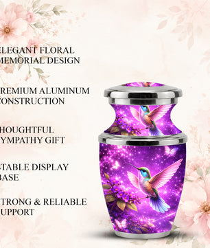 Purple Hummingbird Cremation Urn for Mom, Urn for Human Ashes, Memorial Urn for Mother