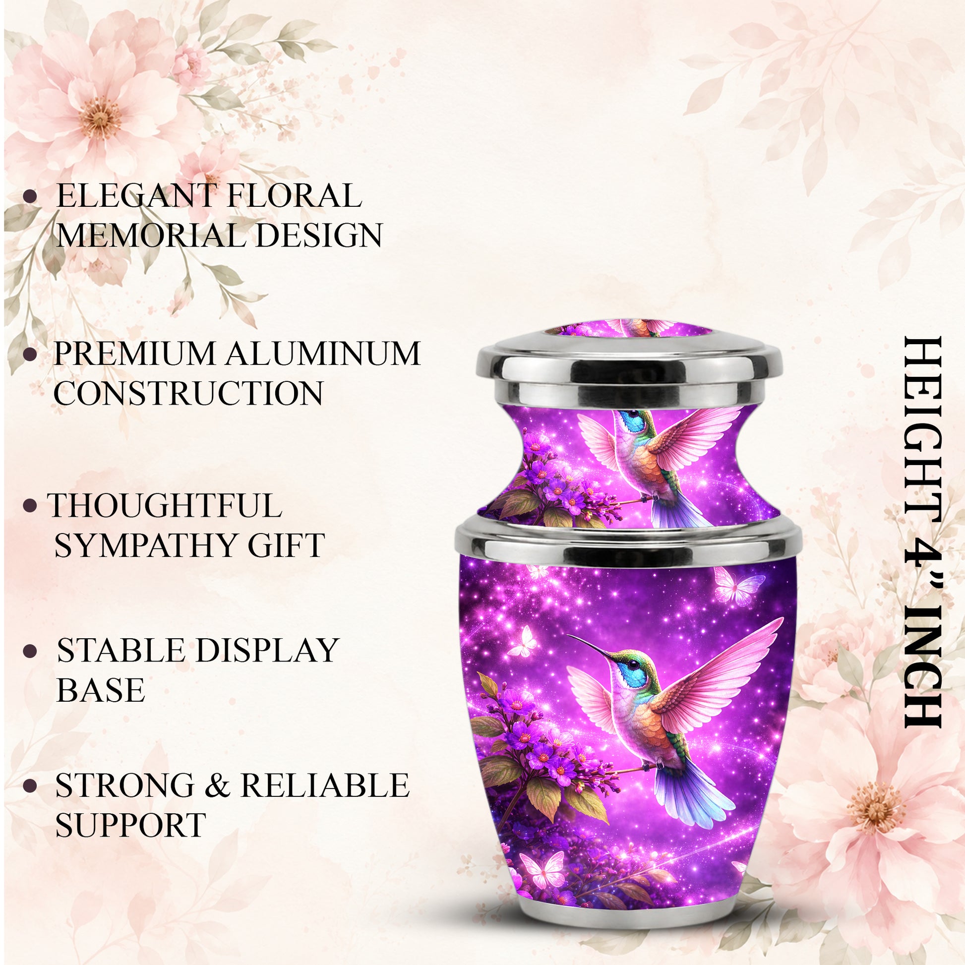 Purple Hummingbird Cremation Urn for Mom, Urn for Human Ashes, Memorial Urn for Mother