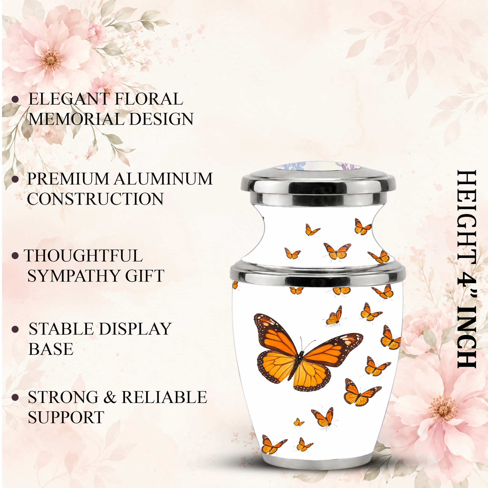 Monarch Butterfly Cremation Urn for Mom, Butterfly Memorial Urn for Women