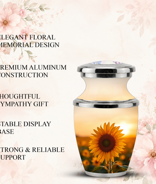 Sunflower Cremation Urn for Male and Female, Custom Memorial Large Urn