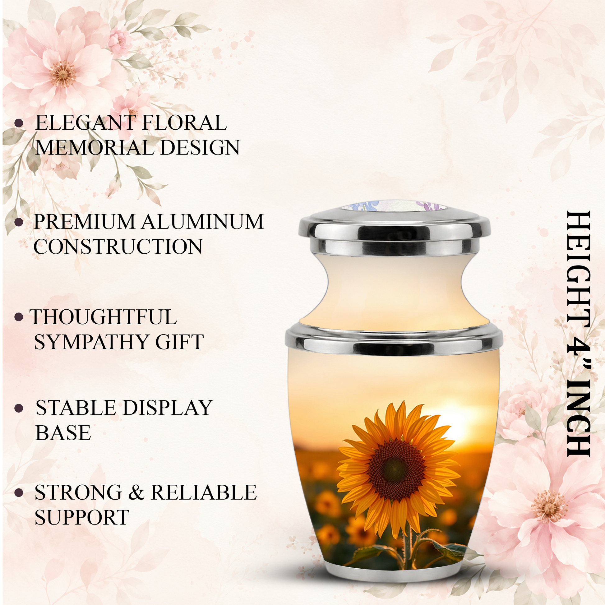 Sunflower Cremation Urn for Male and Female, Custom Memorial Large Urn