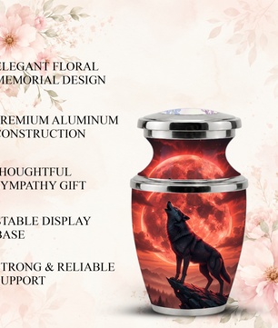 Howling Wolf Cremation Urn for Men, Red Moon Custom Memorial Urn for Father