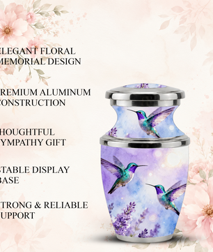 Purple Hummingbird Cremation Urn for Mom, Urn for Human Ashes, Custom Urn for Mother
