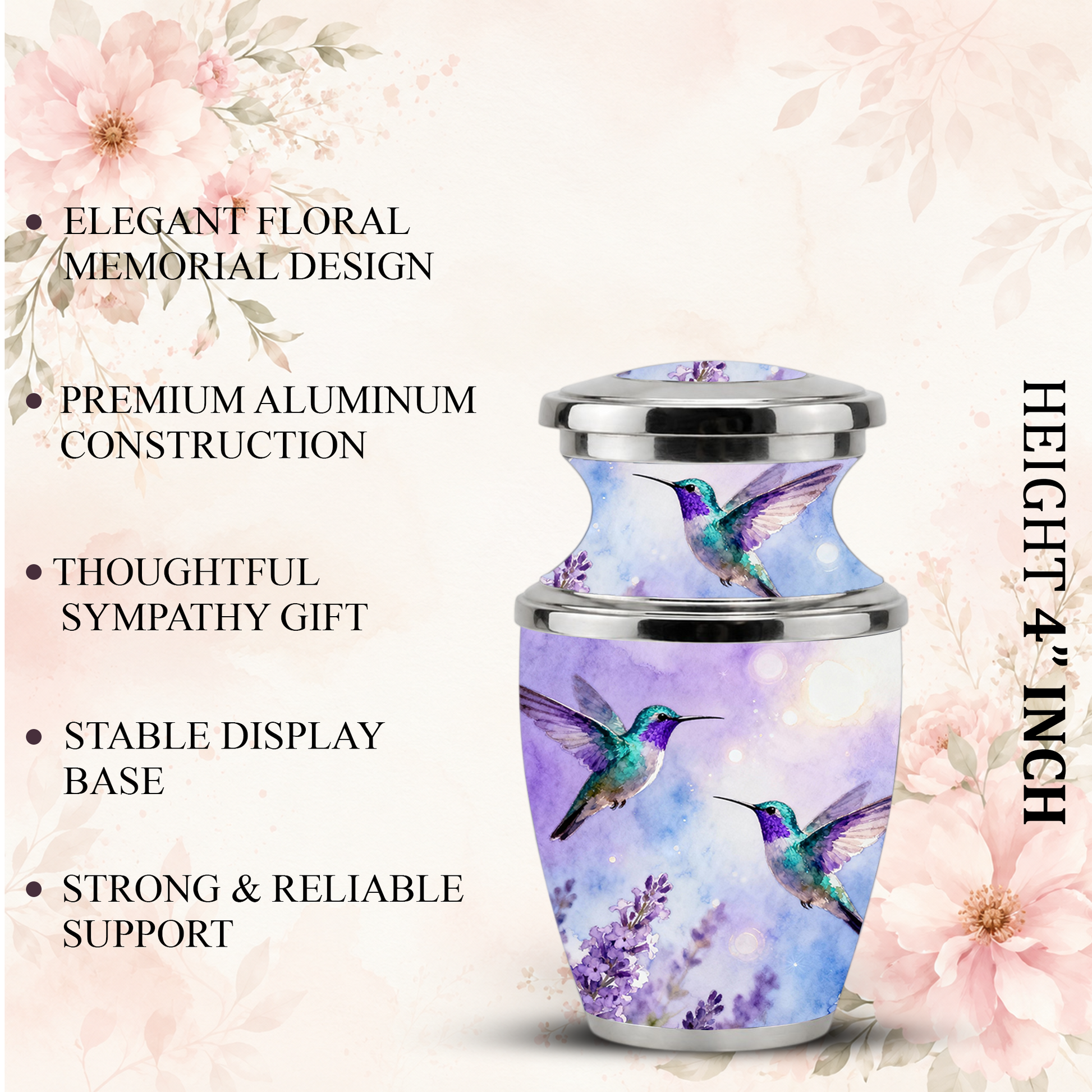 Purple Hummingbird Cremation Urn for Mom, Urn for Human Ashes, Custom Urn for Mother