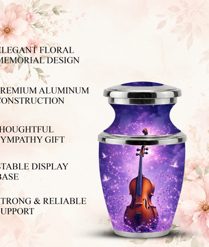 Purple Violin Cremation Urn for Mom and Dad, Musical Memorial Urn for Male and Female