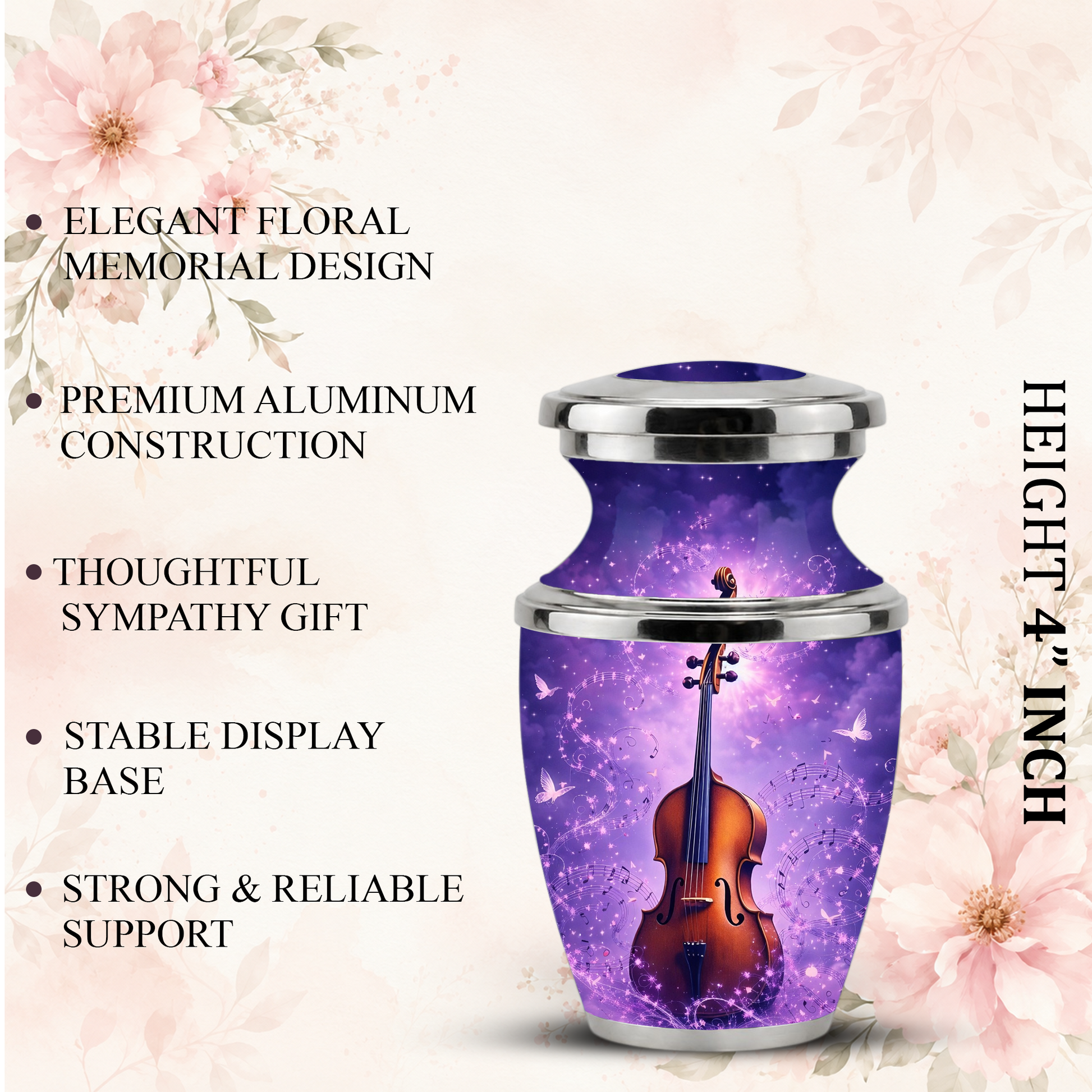 Purple Violin Cremation Urn for Mom and Dad, Musical Memorial Urn for Male and Female