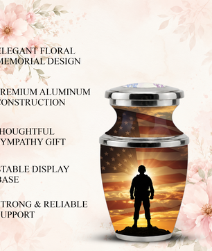 Military Veteran Cremation Urn for Dad, Patriotic American Flag Memorial Urn for Father
