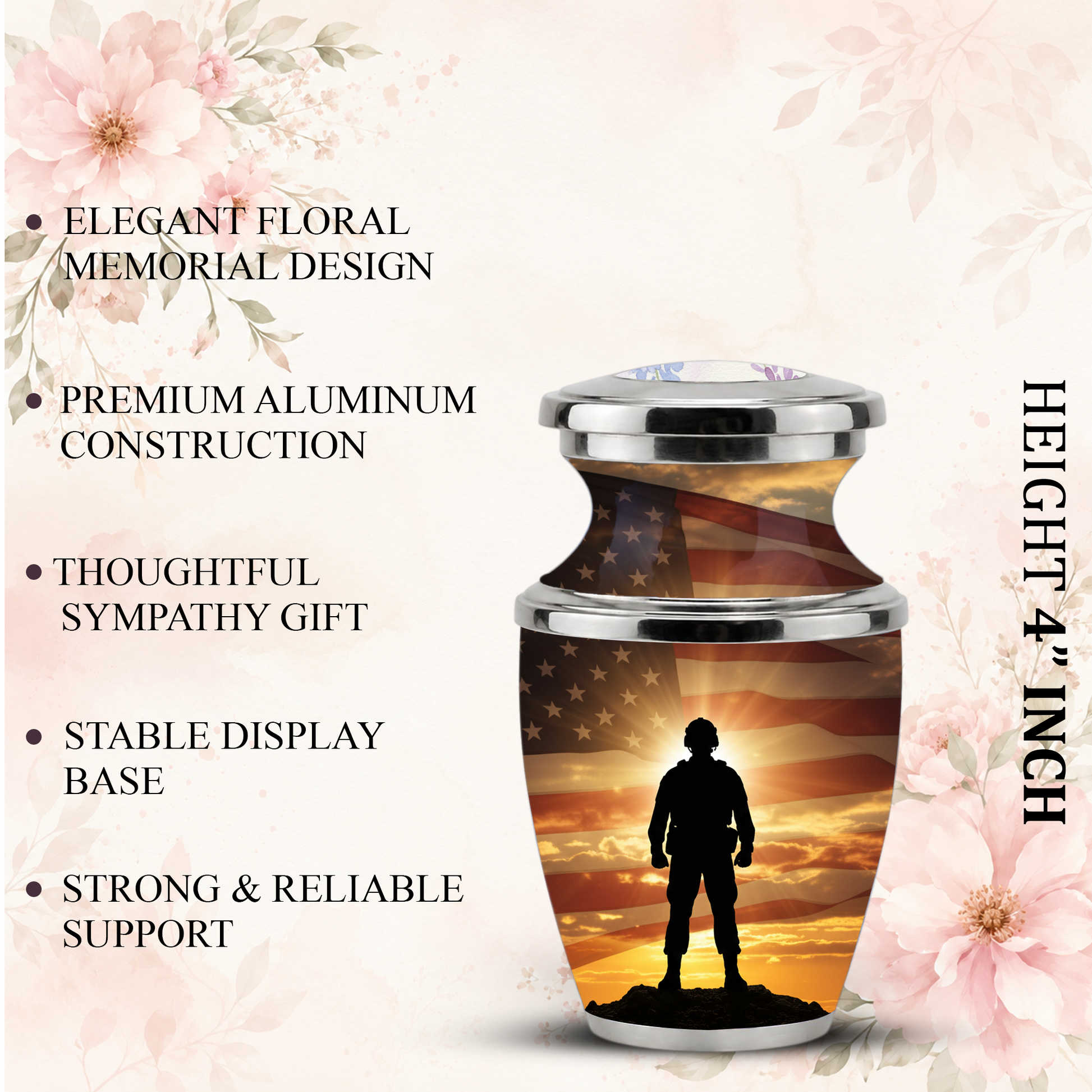 Military Veteran Cremation Urn for Dad, Patriotic American Flag Memorial Urn for Father