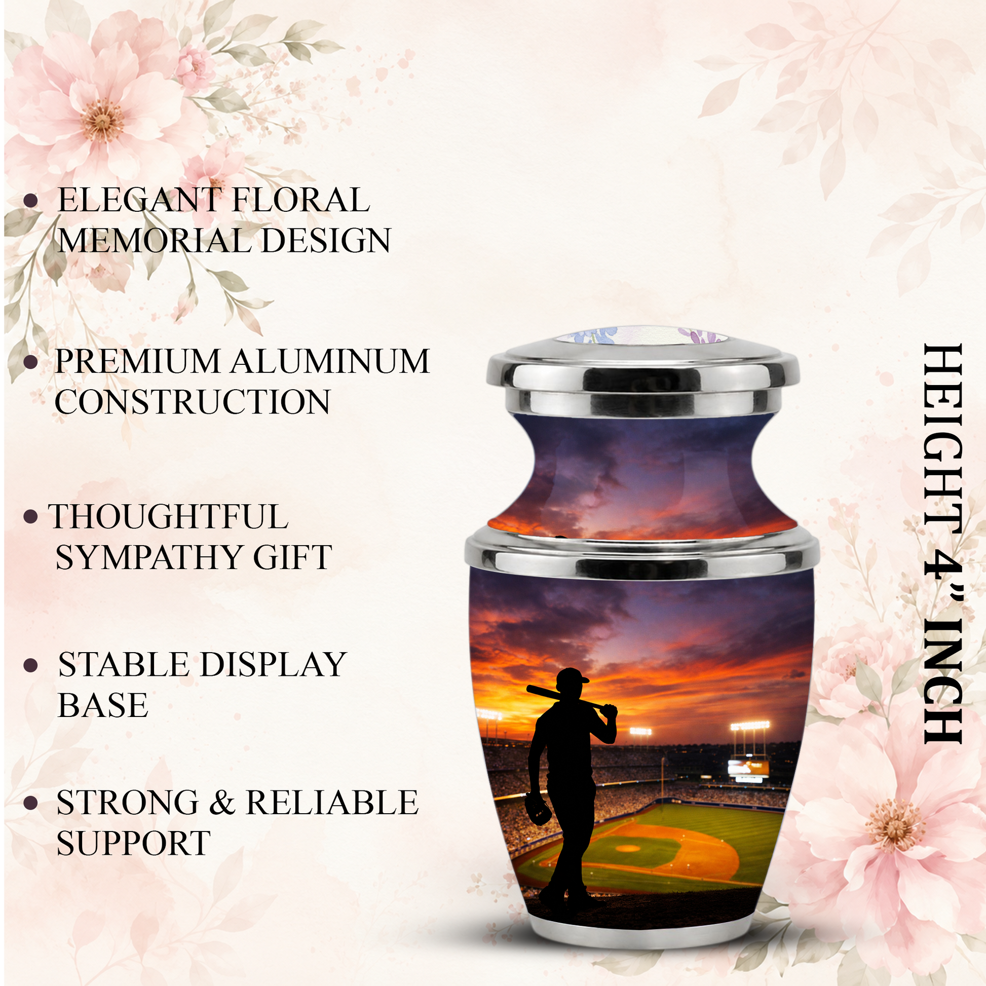 Baseball Player Cremation Urn for Dad, Personalized Baseball Memorial Urn for Son