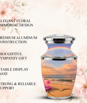 Rose Beach Heart Cremation Urn for Human Ashes, Personalized Rainbow Urns