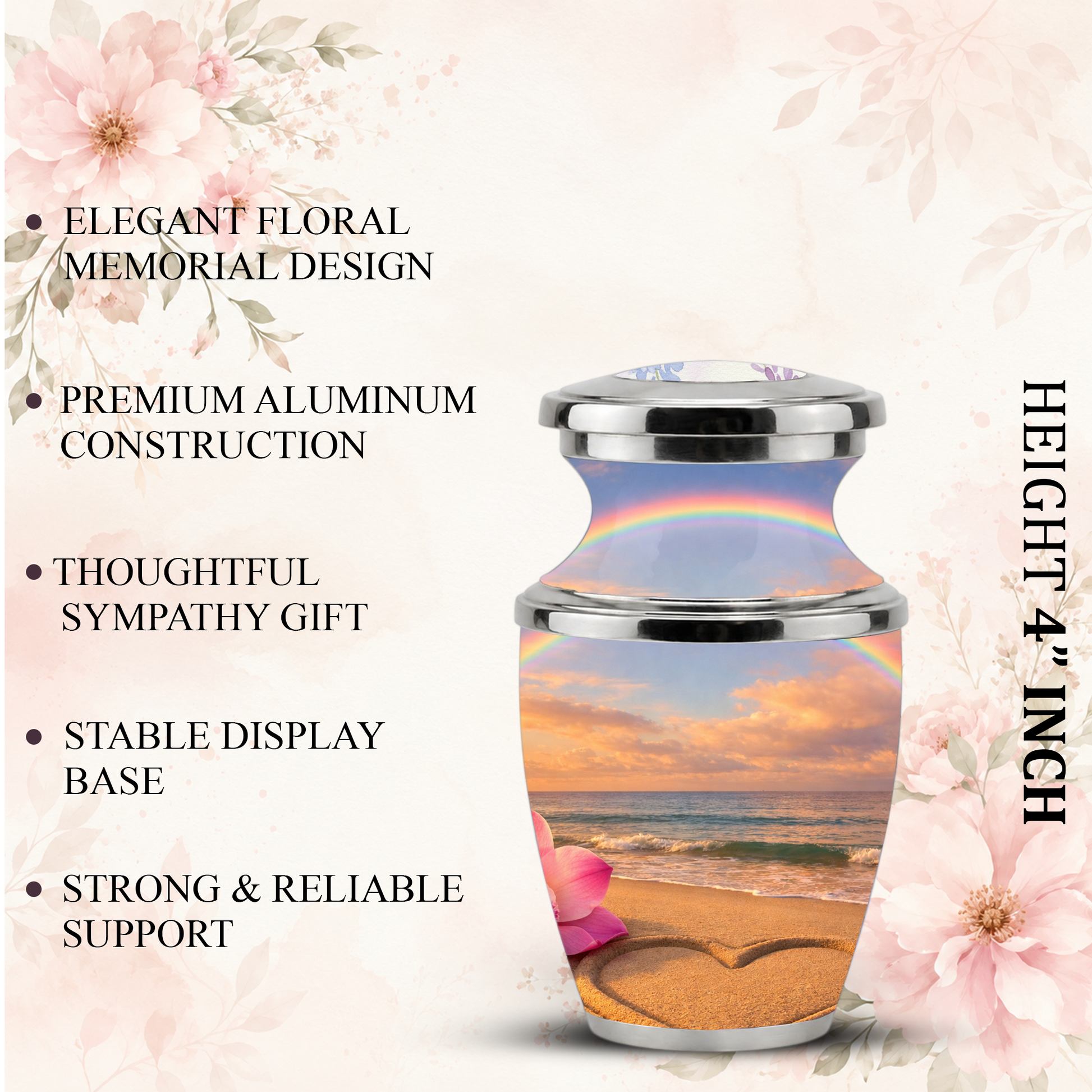 Rose Beach Heart Cremation Urn for Human Ashes, Personalized Rainbow Urns