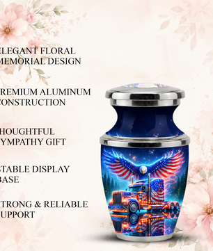 American Truck Cremation Urn for Dad, Truck Driver Patriotic Semi Truck Memorial Keepsake Urn