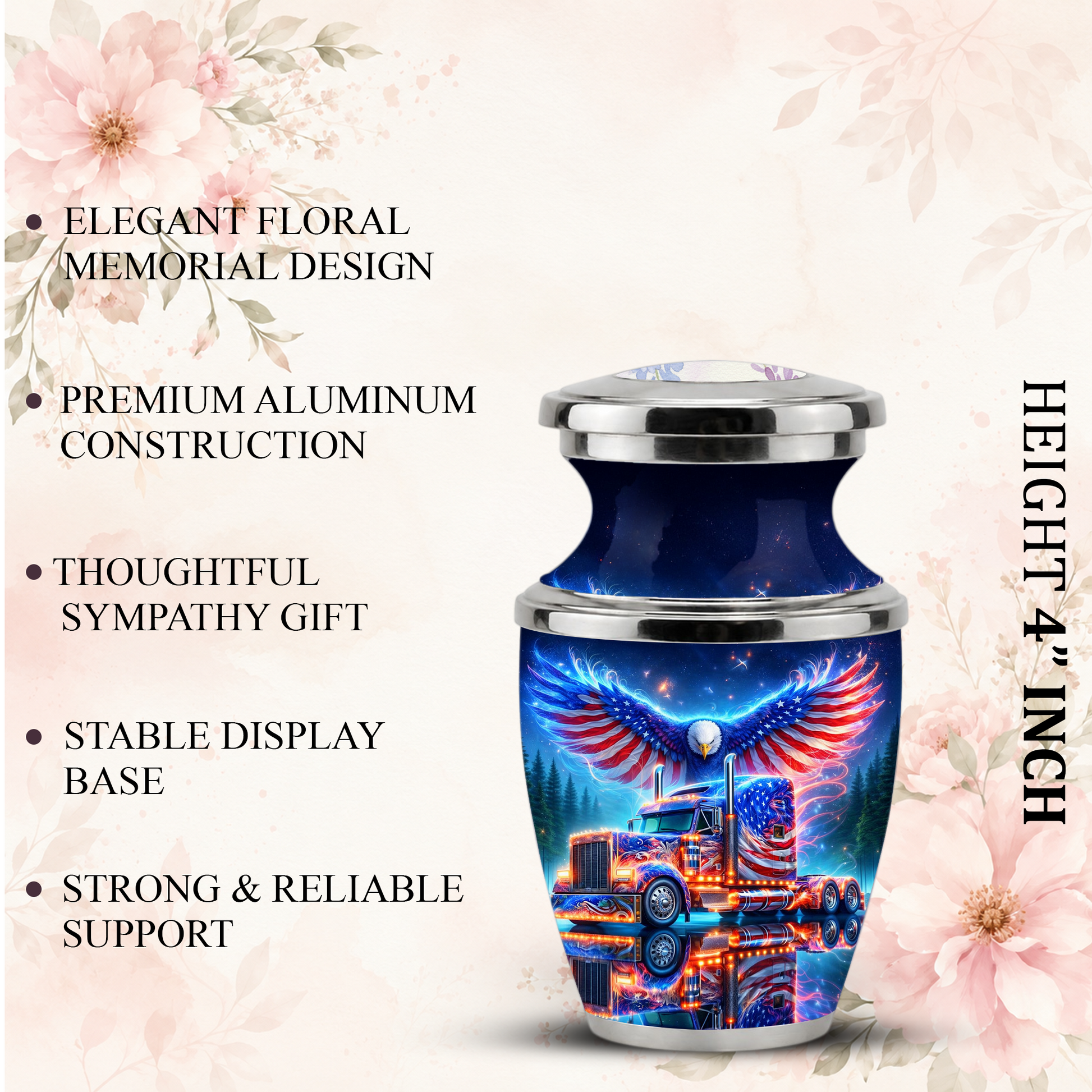 American Truck Cremation Urn for Dad, Truck Driver Patriotic Semi Truck Memorial Keepsake Urn