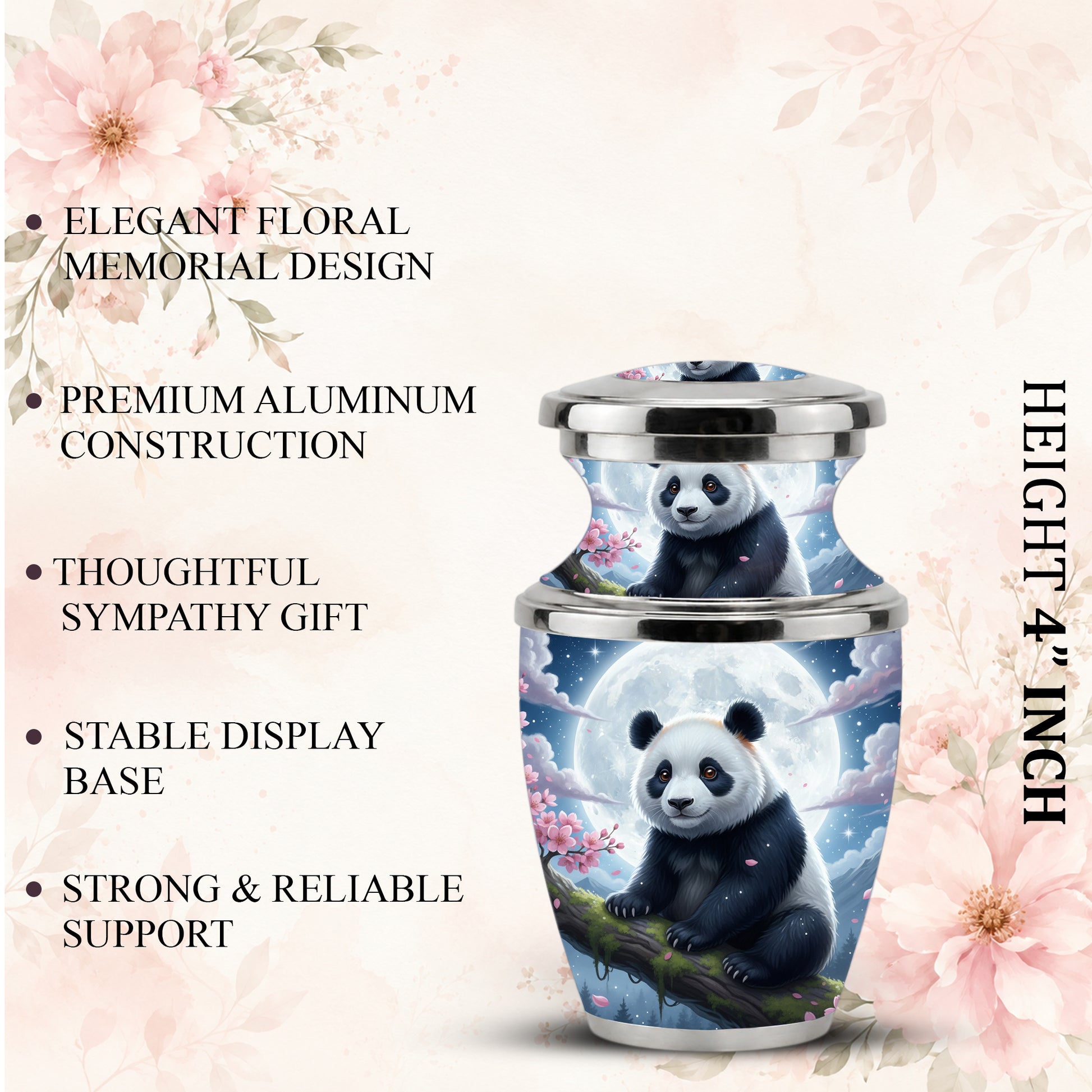 Panda Cremation Urn for Mom, Personalized Moon Memorial Urn for Baby Ashes