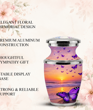 Purple Butterfly Beach Cremation Urn for Mom, Purple Beach Butterfly Memorial Urn for Women
