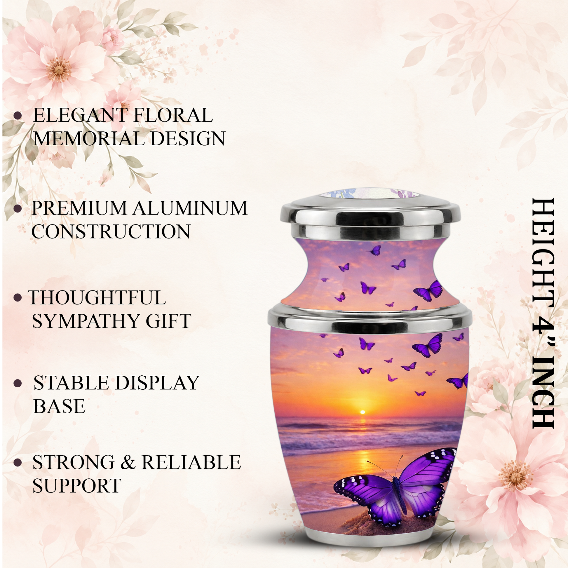 Purple Butterfly Beach Cremation Urn for Mom, Purple Beach Butterfly Memorial Urn for Women