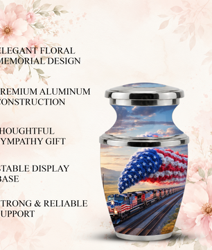Train Cremation Urn for Dad, Patriotic Railroad Memorial Urn, American Train Keepsake for Father