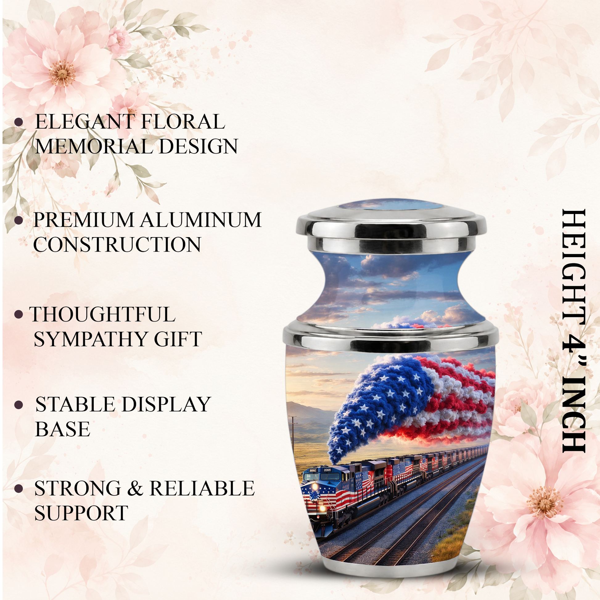 Train Cremation Urn for Dad, Patriotic Railroad Memorial Urn, American Train Keepsake for Father