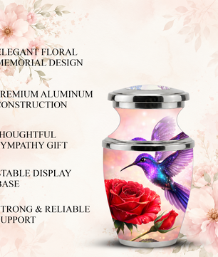 Rose Hummingbird Cremation Urn for Human Ashes, Personalized Memorial Urn for Adults
