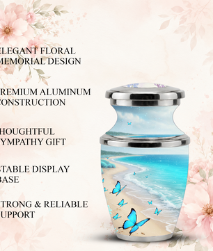 Blue Butterfly Beach Cremation Urn for Ashes - Custom Memorial Urn for Female