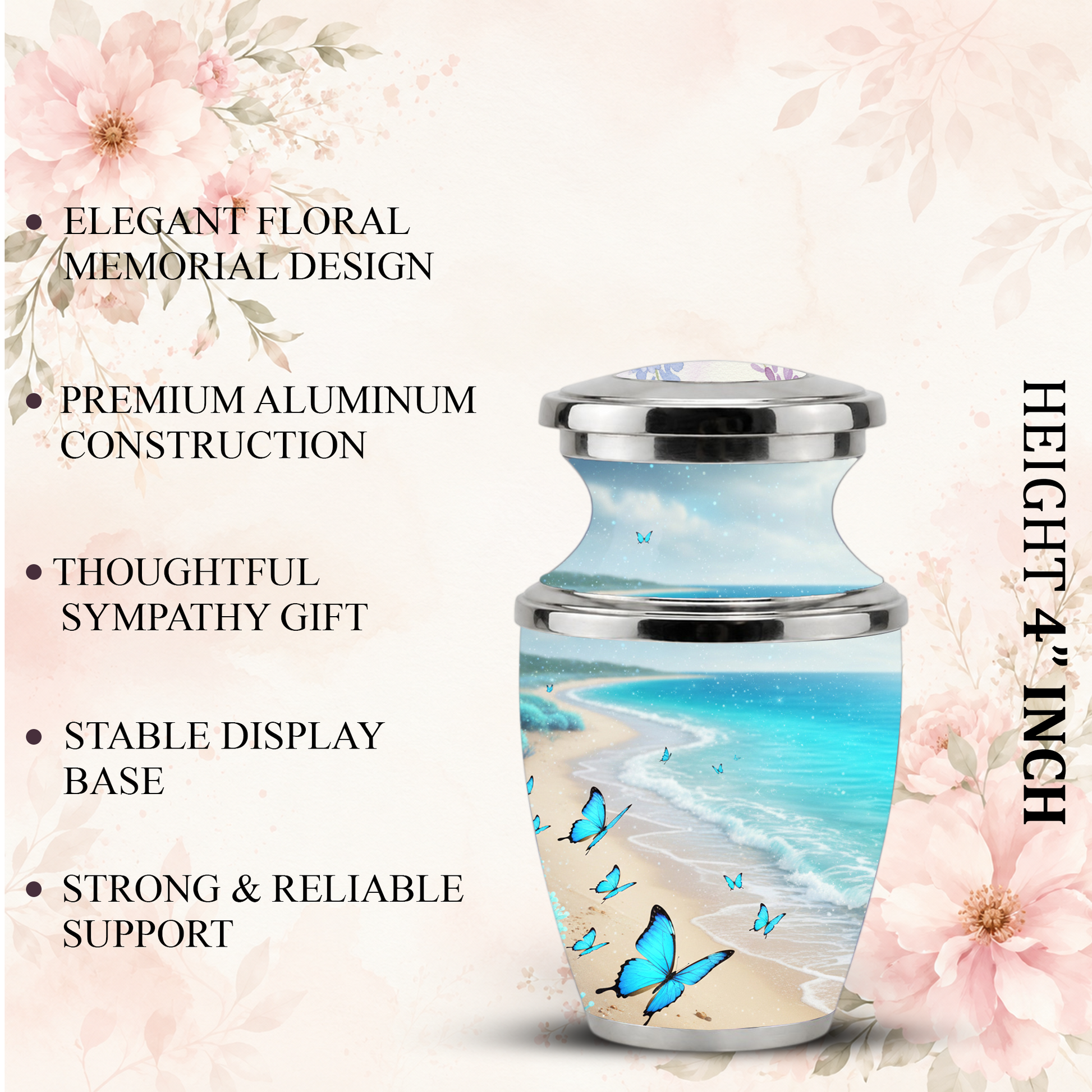 Blue Butterfly Beach Cremation Urn for Ashes - Custom Memorial Urn for Female